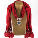 Women Graceful Hollow Heart Shape Alloy Pendant Polyester Scarf Necklace