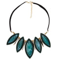 Women Fashion Resin Leaf Shape Water Drop Alloy Circle Pendant Velvet Choker Necklace