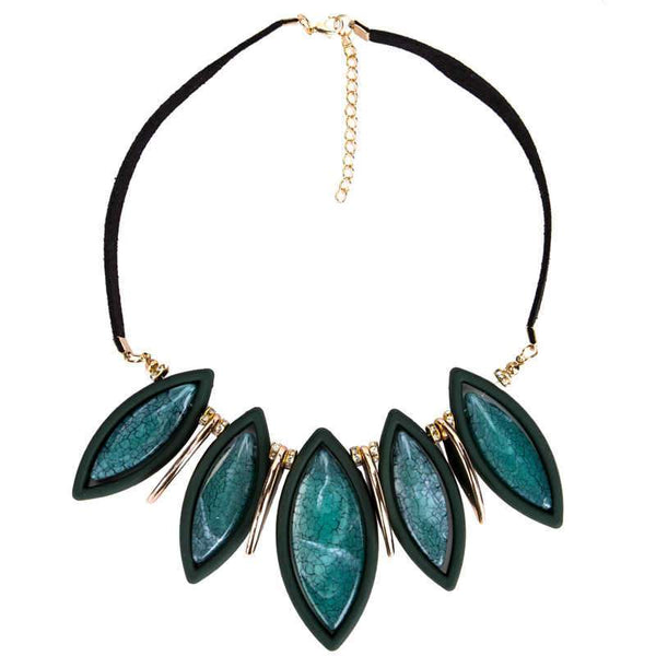Women Fashion Resin Leaf Shape Water Drop Alloy Circle Pendant Velvet Choker Necklace