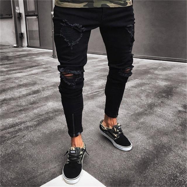 2018 Men Stylish Ripped Jeans Pants Biker Skinny Slim Straight Frayed Denim Trousers New Fashion skinny jeans men Clothes-1865-S-JadeMoghul Inc.