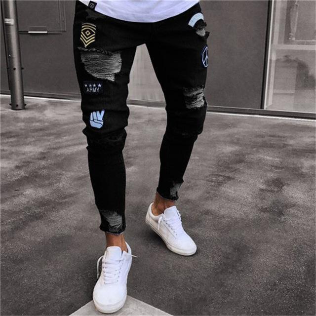2018 Men Stylish Ripped Jeans Pants Biker Skinny Slim Straight Frayed Denim Trousers New Fashion skinny jeans men Clothes-1895-S-JadeMoghul Inc.