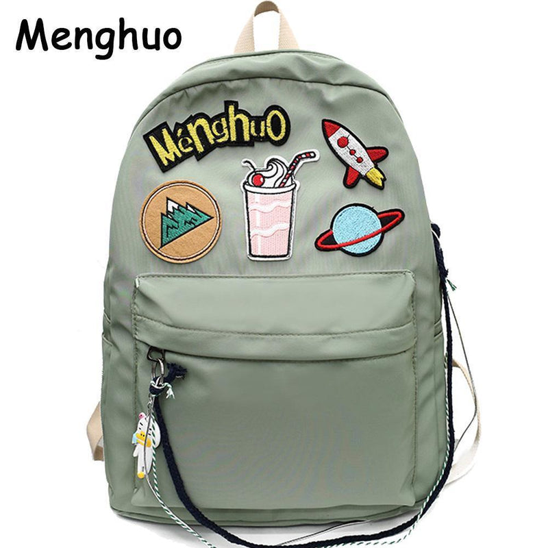 2018 MENGHUO Brand Design Badge Women Backpack Bag Fashion School Bag for Girls Female Chain Backpack Lady Shoulder Bag Mochilas-Black-L30 W11 H41cm-JadeMoghul Inc.