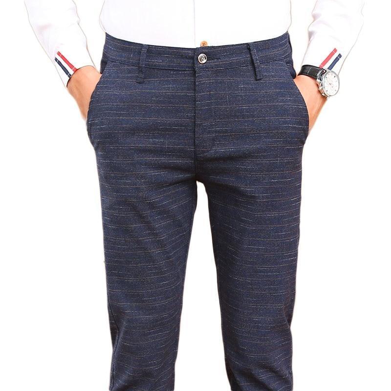 2018 Men's Stretch Stripe Casual Pants Men's Four Seasons High Quality Business Trousers Men's Straight Trousers-black-28-JadeMoghul Inc.