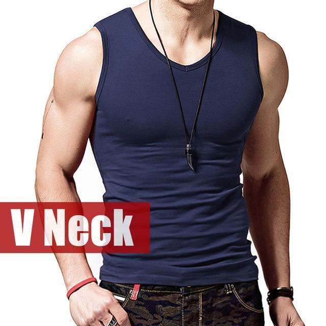 2018 New Arrivals Men gyms Summer Tank Top Bodybuilding Sleeveless Brand Casual Shirts men's hot selling gyms vest tank top 2XL-V neck Navy-S-JadeMoghul Inc.