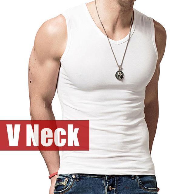 2018 New Arrivals Men gyms Summer Tank Top Bodybuilding Sleeveless Brand Casual Shirts men's hot selling gyms vest tank top 2XL-V neck White-S-JadeMoghul Inc.