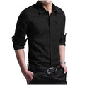 2018 New Brand Male Shirt Long-Sleeves Tops Slim Casual Solid Color Business Mens Dress Shirts Slim Camisa Masculina 4XL-black-Asian M 50 to 55KG-JadeMoghul Inc.