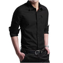 2018 New Brand Male Shirt Long-Sleeves Tops Slim Casual Solid Color Business Mens Dress Shirts Slim Camisa Masculina 4XL-black-Asian M 50 to 55KG-JadeMoghul Inc.