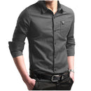 2018 New Brand Male Shirt Long-Sleeves Tops Slim Casual Solid Color Business Mens Dress Shirts Slim Camisa Masculina 4XL-gray-Asian M 50 to 55KG-JadeMoghul Inc.