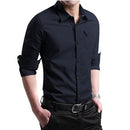 2018 New Brand Male Shirt Long-Sleeves Tops Slim Casual Solid Color Business Mens Dress Shirts Slim Camisa Masculina 4XL-Navy-Asian M 50 to 55KG-JadeMoghul Inc.