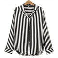 2018 New Spring Autumn Women Blouse Flower V-Neck Long Sleeve Work Shirts Women office Tops Striped blouse for business-black-L-JadeMoghul Inc.