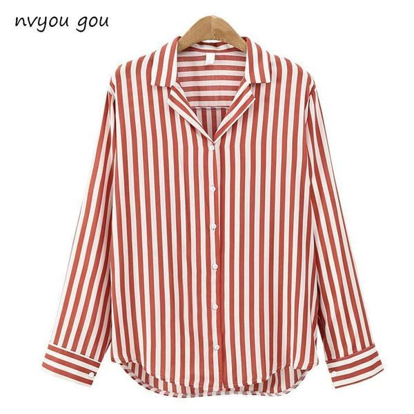 2018 New Spring Autumn Women Blouse Flower V-Neck Long Sleeve Work Shirts Women office Tops Striped blouse for business-black-L-JadeMoghul Inc.