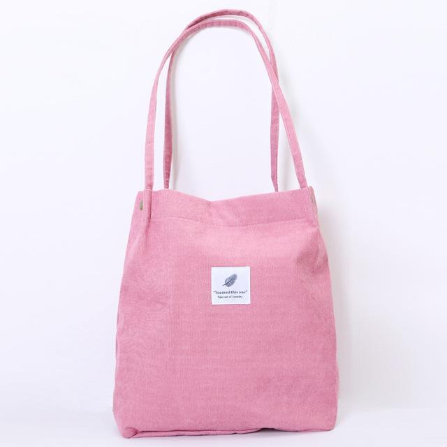 2018 Women Corduroy Canvas Tote Ladies Casual Shoulder Bag Foldable Reusable Shopping Bags Beach Bag Female Cotton Cloth Handbag-Pink-JadeMoghul Inc.
