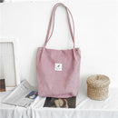 2018 Women Corduroy Canvas Tote Ladies Casual Shoulder Bag Foldable Reusable Shopping Bags Beach Bag Female Cotton Cloth Handbag-Purplish Pink-JadeMoghul Inc.