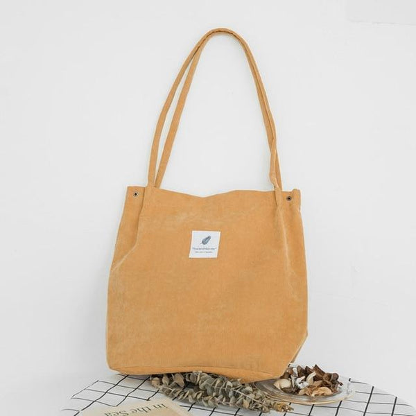 2018 Women Corduroy Canvas Tote Ladies Casual Shoulder Bag Foldable Reusable Shopping Bags Beach Bag Female Cotton Cloth Handbag-Yellow-JadeMoghul Inc.