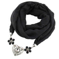 Women Lovely Hollow Heart Flower Shape Pendant Polyester Scarf Necklace