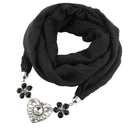 Women Lovely Hollow Heart Flower Shape Pendant Polyester Scarf Necklace