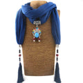 Lady Ethnic Blue Resin Colorful Acrylic Diamond Decoration Cotton Scarf Necklace