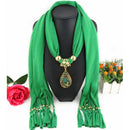Lady Graceful Color Peacock Water Drop Shape Pendant Scarf Necklace
