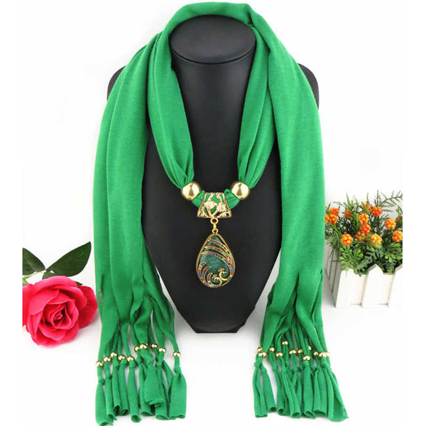 Lady Graceful Color Peacock Water Drop Shape Pendant Scarf Necklace