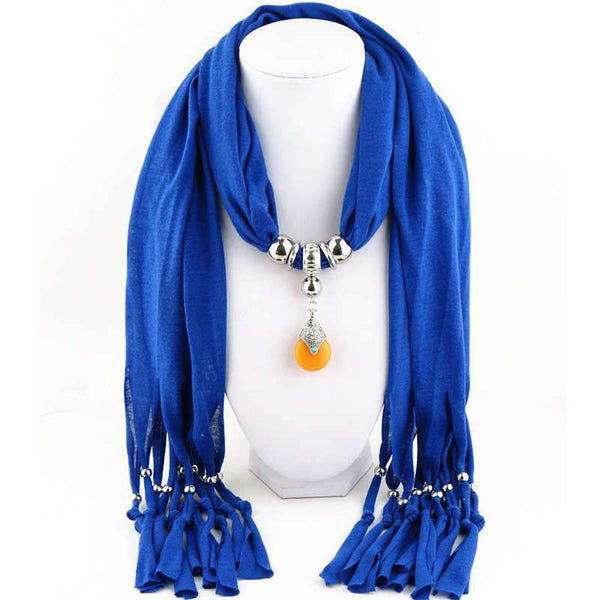 Lady Simple Orange Round Resin Pendant Polyester Scarf Necklace