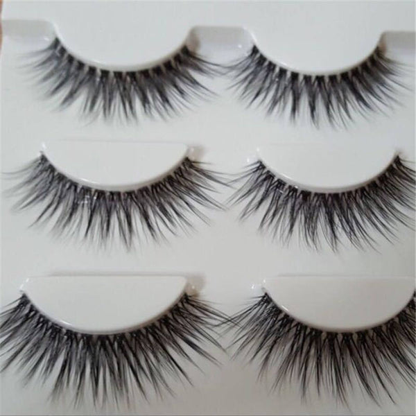 New Fashion Natural Style 3 Pairs Handmade Thick Black False Eyelashes