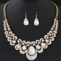 Fashion Gold Plated Metal Drop Diamond Earrings Necklace Set