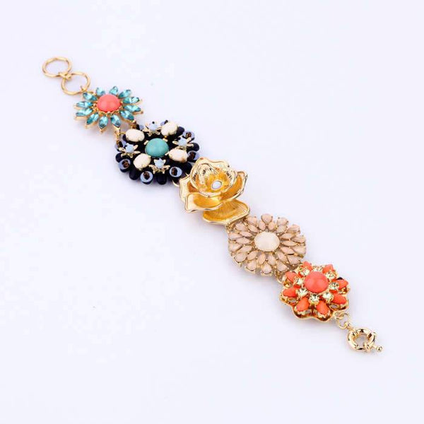 Lady Fashion Attractive Multicolor Flower Shape Decoration Alloy Bracelet