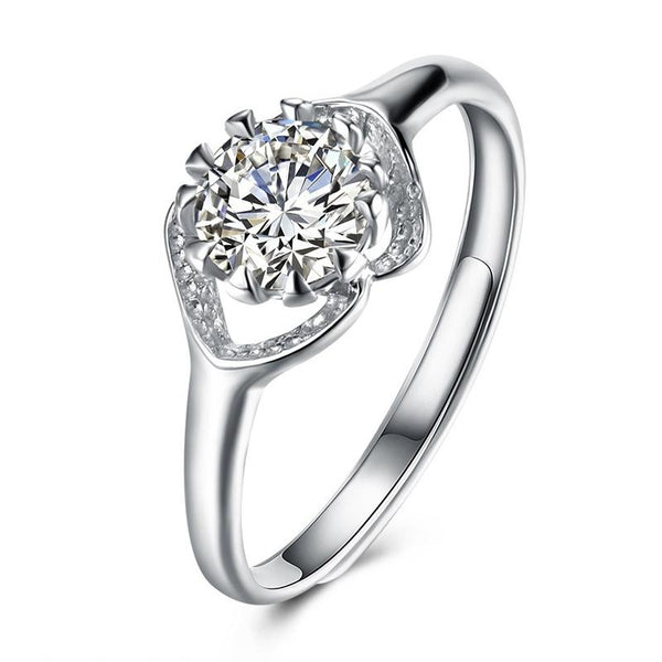 Elegant Big Zircon Design 925 Sterling Silver Adjustable Ring