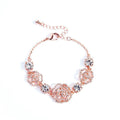 Women Exaggerated Diamond Hollow Flower Shape Rose Gold Alloy Bracelet