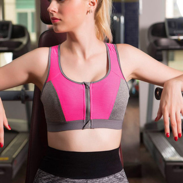 Front Buckle Zipper Double Layer Shockproof Sports Yoga Bra