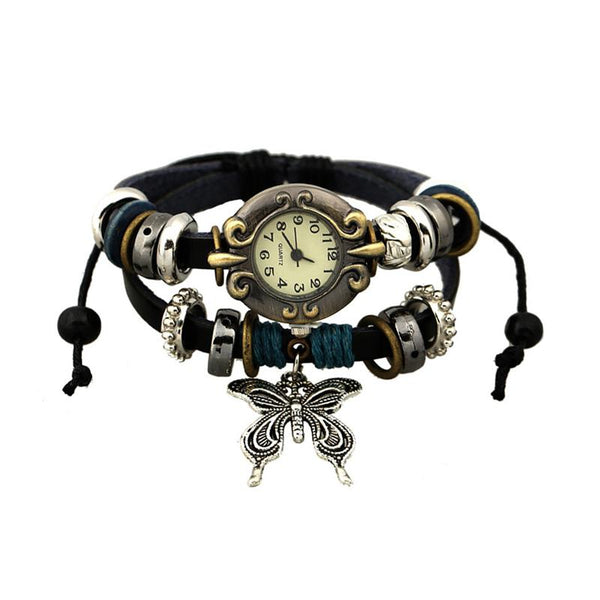 Fashion Butterfly Braided Leather Multilayer Women's Bracelet Watch