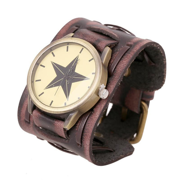 New Five Point Star Leather Man's Watch