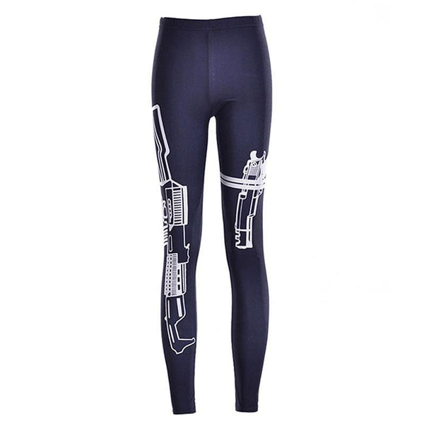 Woman Hot Sale Digital Printing Sport White Gun Black Leggings