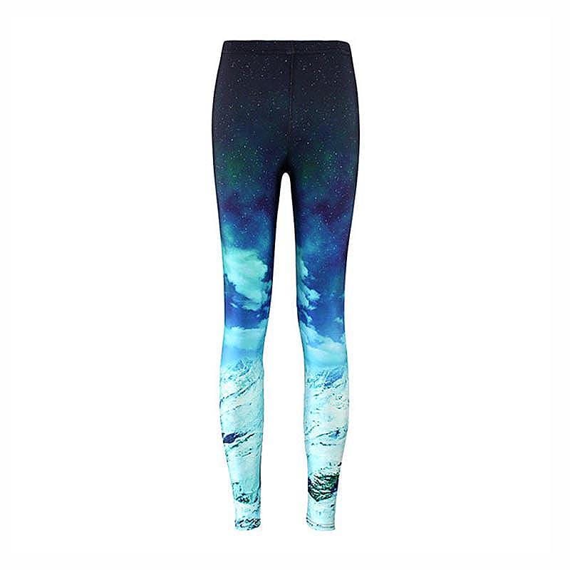 Woman Fashion Digital Printing Snow Mountain Stars Slim Sexy Leggings