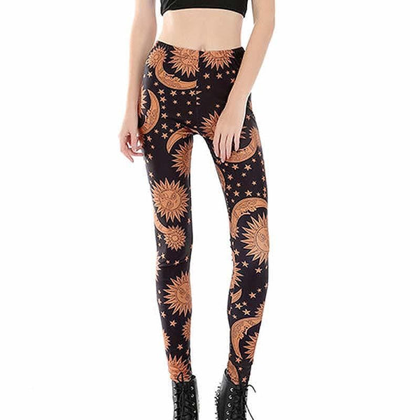 Woman Popular Fashion 3D Digital Printing Sun Skull Slim Leggings