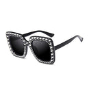 Hot Sale Women Square PC Frame Crystal Decorated Big Sunglasses