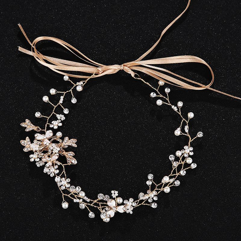 Lovely Handmade White Enamel Flower Crystal Leaf Design Pearl Bridal Headbands