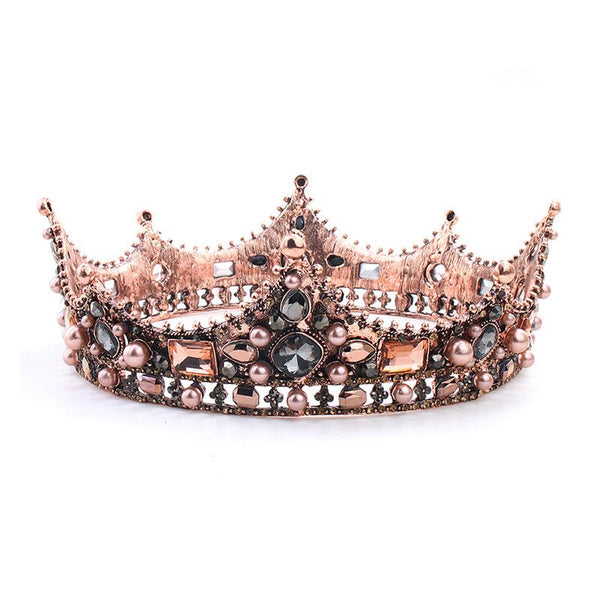 Hot Selling Pearl Coffee Gold Alloy Crown Pave Resin Wedding Tiaras