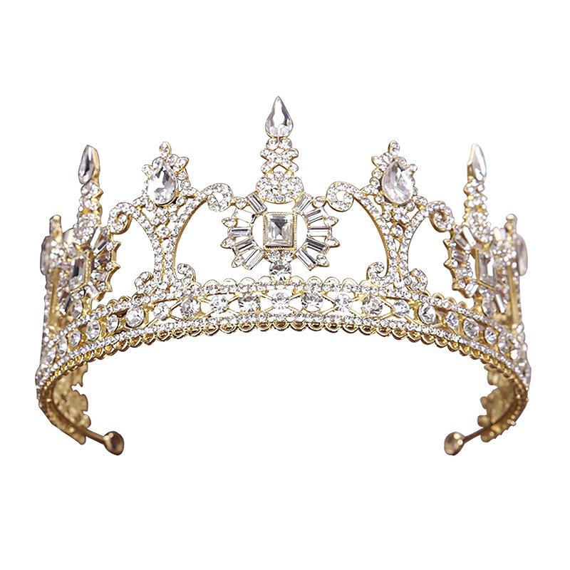 Baroque Pave Crystal Gold Plated Alloy Crown Bride Wedding Hair Hoop