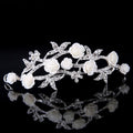 White Flower Shape Bride Leaf Pave Crystal Alloy Tiara