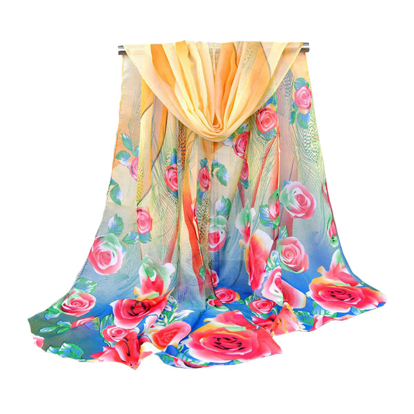 Hot Sale Rose Flower Multicolor Female's Chiffon Scarf