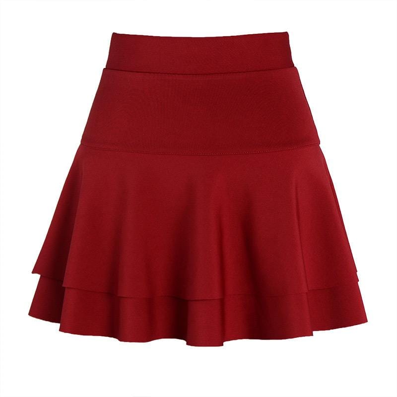 Woman Fashion Hot Sale High Waist Double Layers Solid Color Pleated Skirt