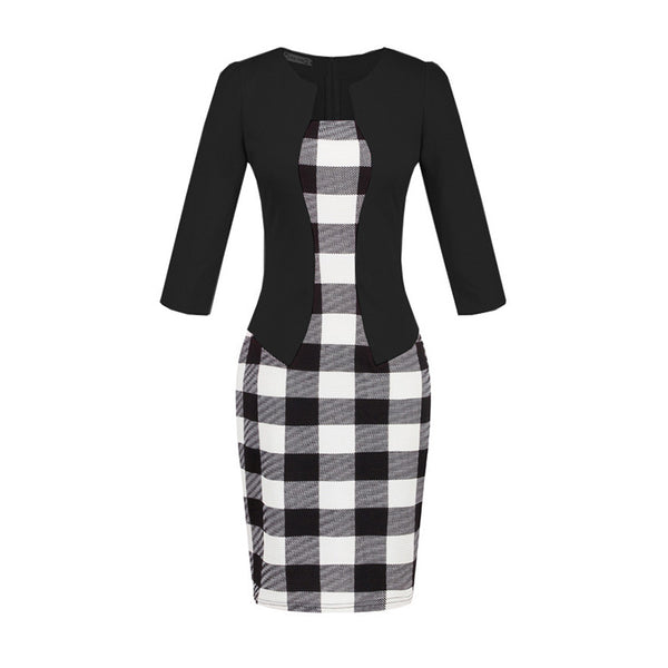 Beauty Female New Style Coat Tight+Gingham Dress(Free Belt)