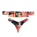 Women Print Maple Leaves Bikini Sleeve Swimwear Sexy Strapless Swimsuit