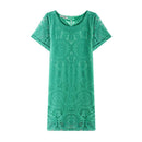 Woman Summer Simple Style Straight Hollow Lace Loose Dress