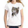 Creative Cat Pattern Design Casual White Short Sleeve T-shirt