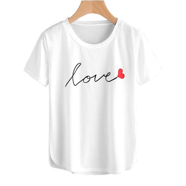 Personalized Love And Red Heart Pattern Short Sleeve T-shirt