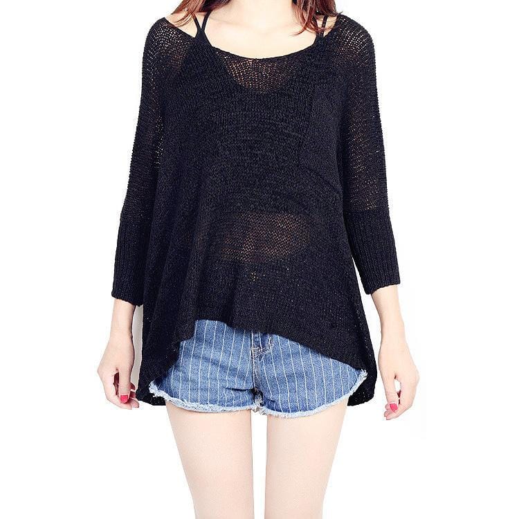 New Style Large Size Loose Batwing Sleeves Hollow Pullover Knitwear