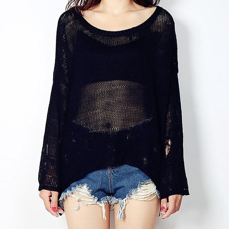 New Style Loose Large Size Sun Protection Transparent Hollow Knitwear