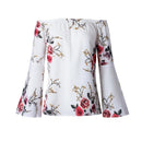 New Style Hot Sale Loose Large Size Off Shoulder Sexy Printing Flowers Blouse